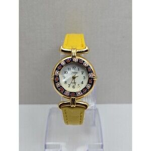 Venice Art Glass Murano Millefiori Gold Tone Yellow Round Wristwatch New Battery